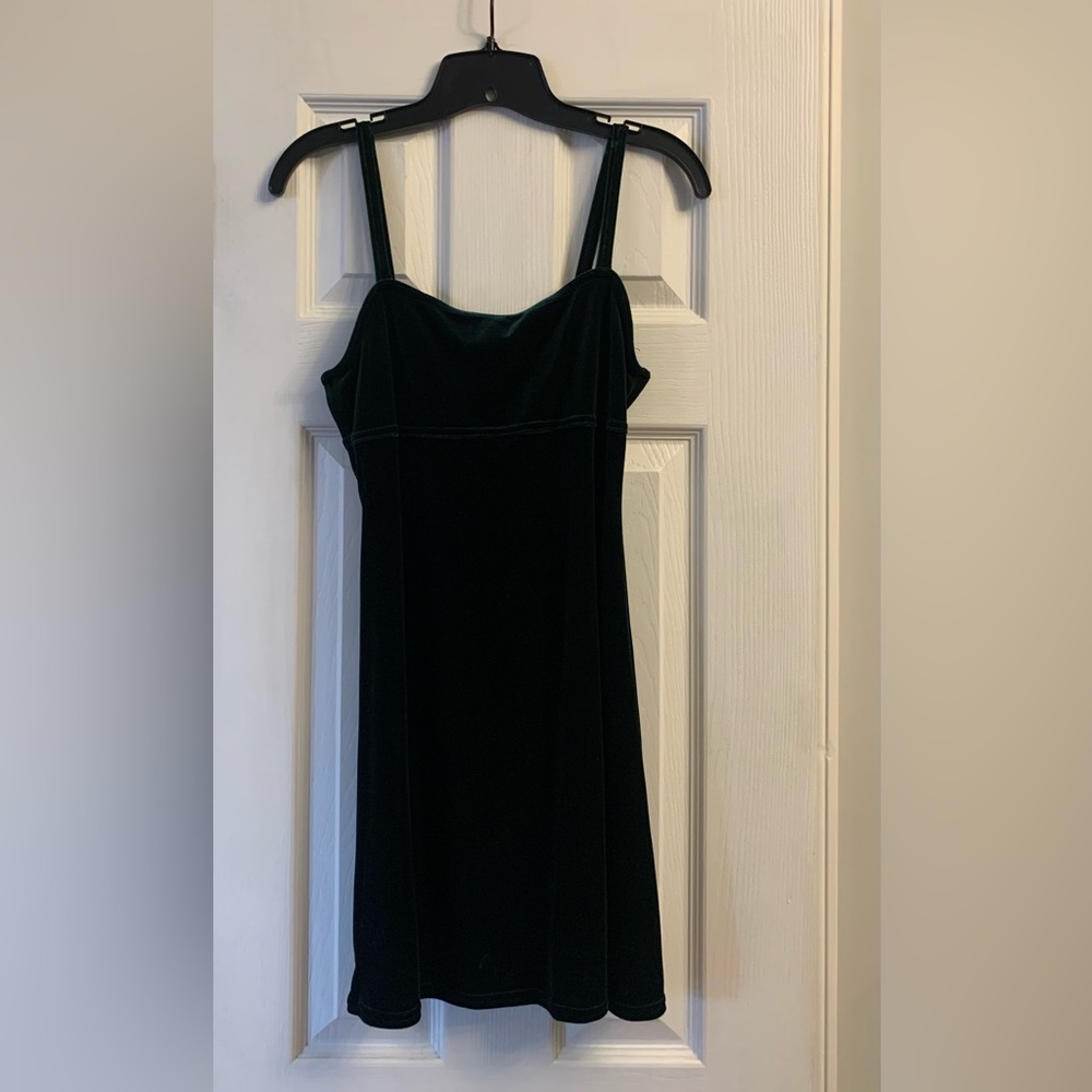 Forest green Velvet Spaghetti Strap Dress - Women's